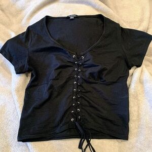 Black Lace-Up Top